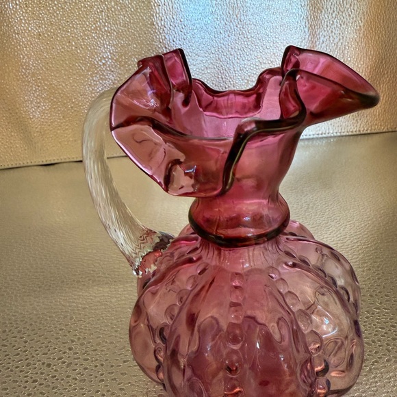 Fenton Cranberry Glass Pitcher with Ruffled Rim and dotted outside - Picture 11 of 11